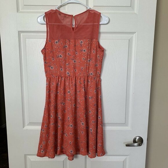 Lauren Conrad Dress 6 Floral Orange Coral Sleeveless Scalloped Collar Lined - Picture 5 of 10